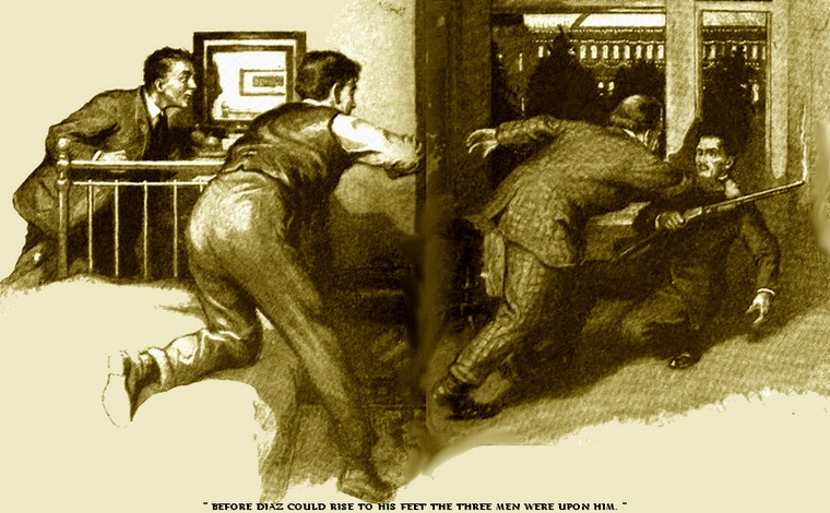 The three men were upon him...