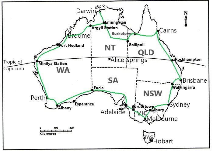 Route of walk Around australia